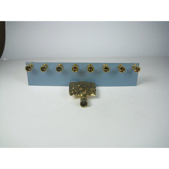 Rite Lite Brass Hanukkah Menorah Made In USA Blue Base Decorative Design - Picture 10 of 12
